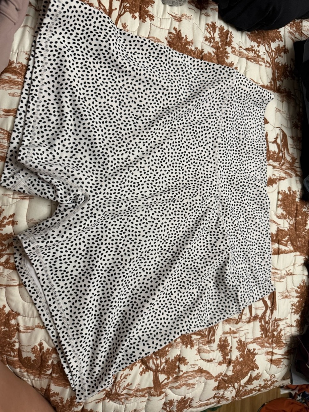 BuffBunny White Athletic Shorts with Black Dot Print